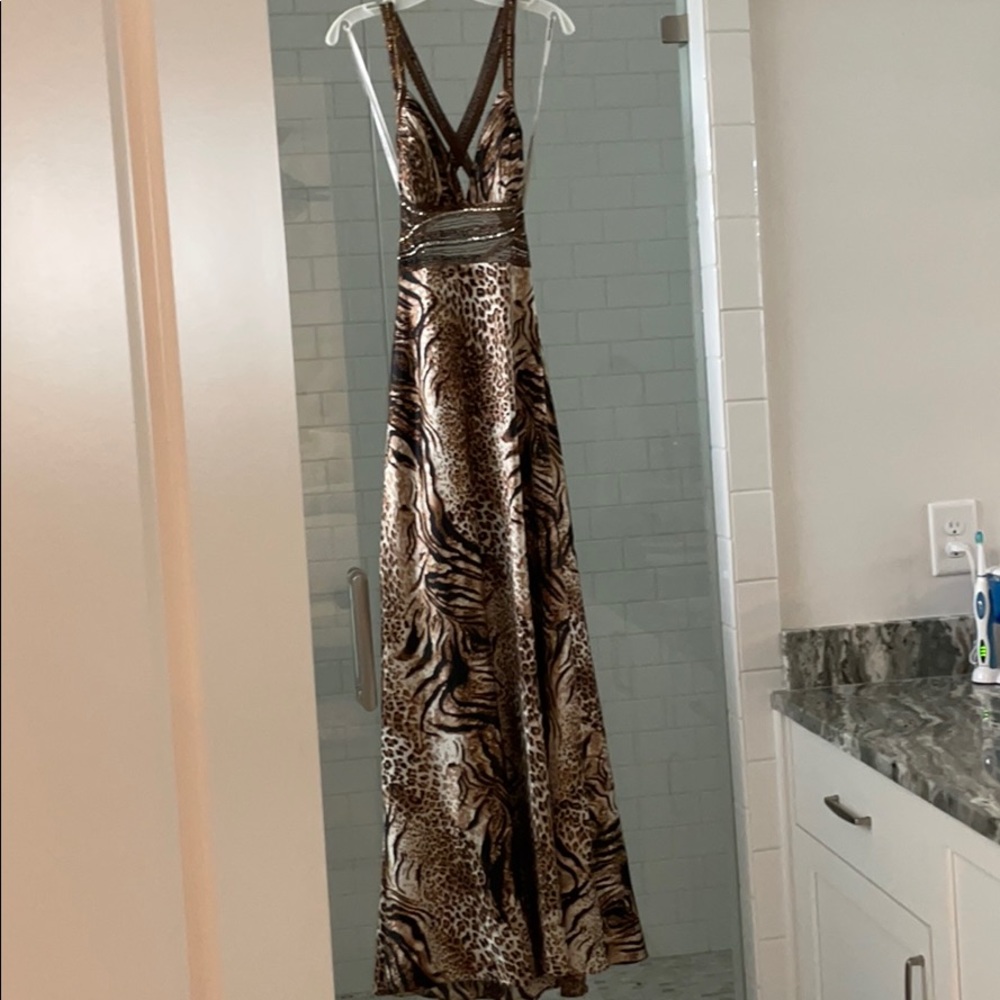 Long formal gown- animal print - open back